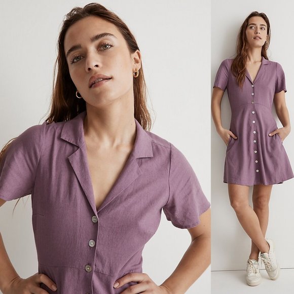 MADEWELL Kacie Mini Shirtdress Linen Button Front Antique Purple Retro $118 - Picture 2 of 10